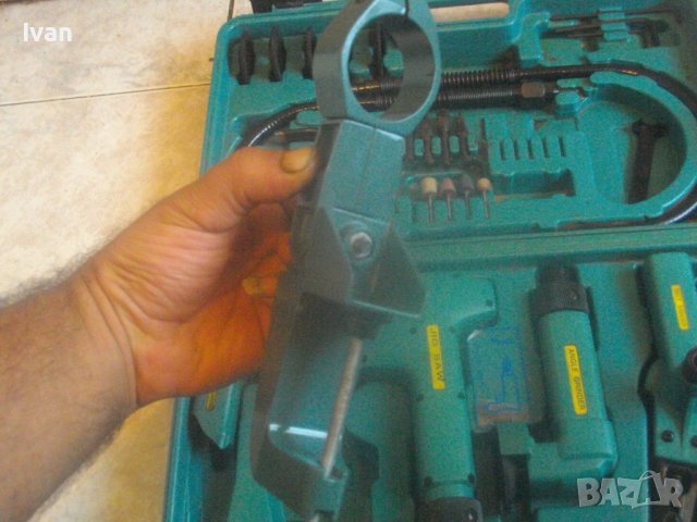 Комплект 5бр. Пневматични Различни Машини Аксесоари В Куфар-Мини Лентов Шлайф,Зеге,Ъглошлайф,Стойка, снимка 11 - Други инструменти - 42445186