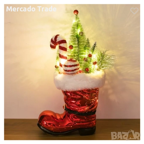 Коледна настолна декорация с LED светлини, Червен ботуш
