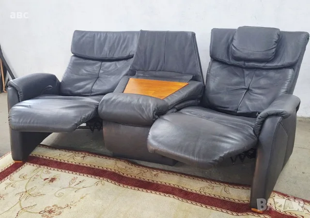 Релакс диван естествена кожа+маса, снимка 2 - Дивани и мека мебел - 55743479