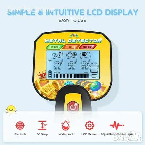 Металотърсач за деца, GVDV детски металотърсач с висока точност с подсветен LCD дисплей, снимка 7 - Друга електроника - 54257379
