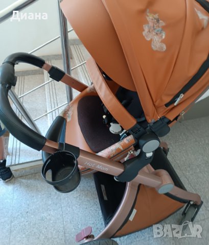 Бебешка количка Hot Mom, Модел 2 в 1, Еко кожа, Кафяв цвят, снимка 6 - Детски колички - 44443318
