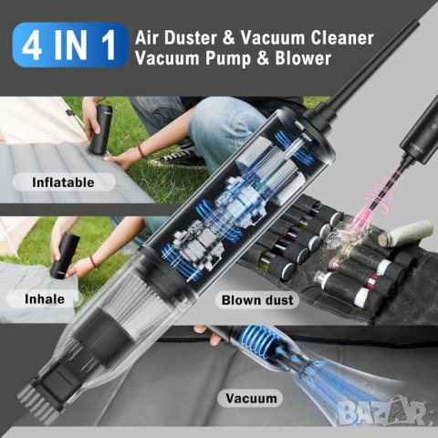 4в1 мини акумулаторна прахосмукачка + електрически духалка за прах + въздушна помпа. Jeebel, снимка 2 - Прахосмукачки - 51257343