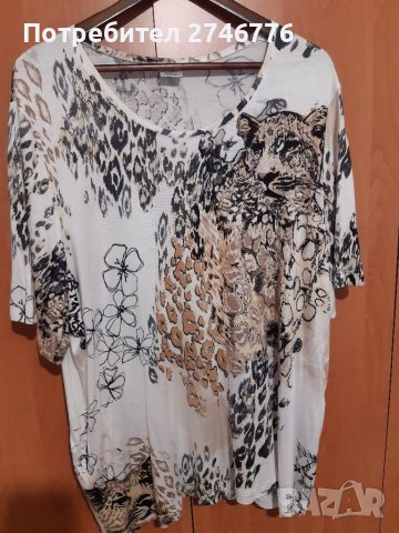 ЛИКВИДАЦИЯ  4XL Страхотна блузка-туника от фино трико с леопарди и животински принт ,като нова