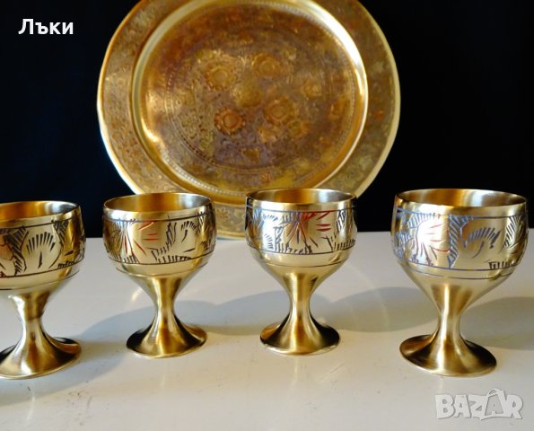 Старинен бронзов сервиз за ракия,клетъчен емайл., снимка 5 - Антикварни и старинни предмети - 31768943