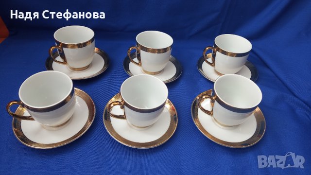 Красиви чашки за кафе с чинийки, златни кантове, позлата по 6 бр, снимка 5 - Чаши - 44480711