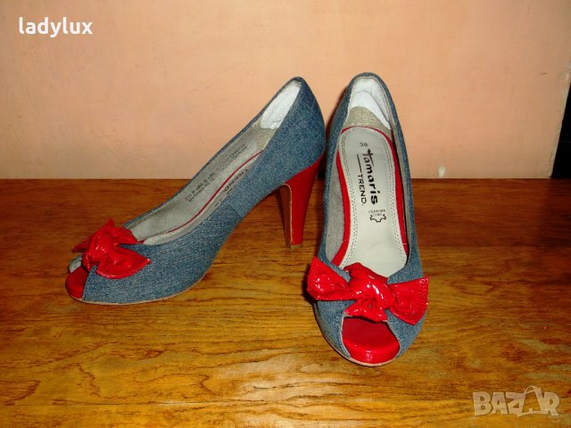 Tamaris, с червени лачени токчета, 38-ми номер. Код 1060, снимка 3 - Дамски обувки на ток - 29337858
