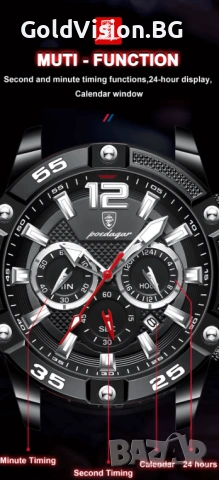 Мъжки часовник POEDAGAR 912 – BLACK + ПОДАРЪК, снимка 2 - Мъжки - 53139182