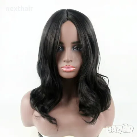 Черна къдрава синтетична перука на път, снимка 6 - Аксесоари за коса - 44778103