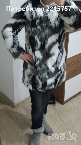 Палто от еко косъм и Яке на Бенатон с гъши пух., снимка 4 - Якета - 37651106