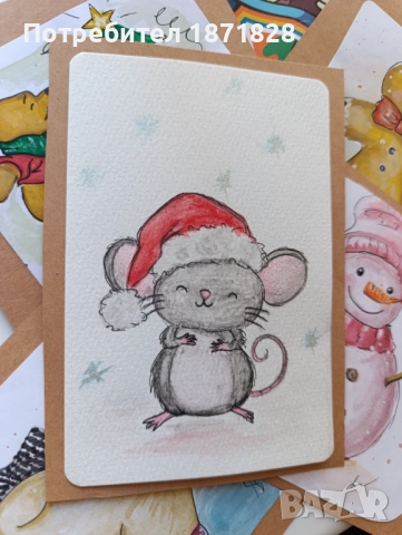 Ръчно рисувани коледни картички, снимка 9 - Коледни подаръци - 52499715
