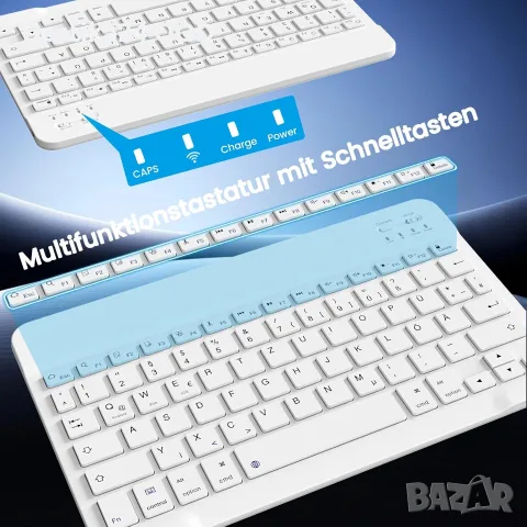 Ултра тънка Bluetooth клавиатура zoyu – безжична, презареждаема, QWERTZ, бяла, снимка 5 - Клавиатури и мишки - 56007466