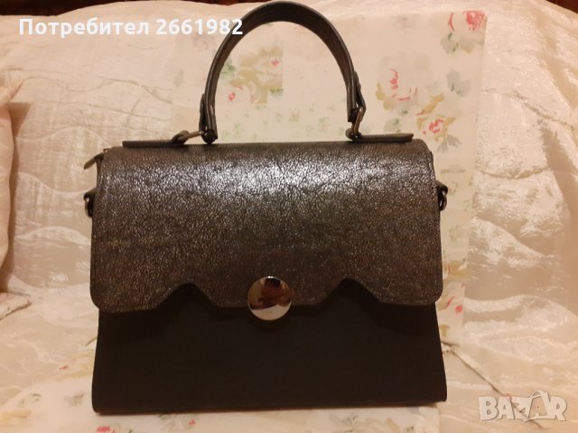 Нова стилна черна чанта от естествена кожа, снимка 1 - Чанти - 30238398