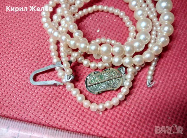 СТАР ДВУРЕДЕН ПЕРЛЕН ГЕРДАН ОГЪРЛИЦА ЧЕШКИ ПЕРЛИ с КРАСИВА ПОСРЕБРЕНА ЗАКОПЧАЛКА РЕТРО КОЛИЕ 27635, снимка 7 - Антикварни и старинни предмети - 47284323