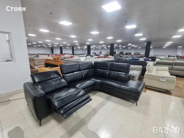Черен кожен ъглов диван с електрически релаксиращ механизъм, снимка 10 - Дивани и мека мебел - 39963873