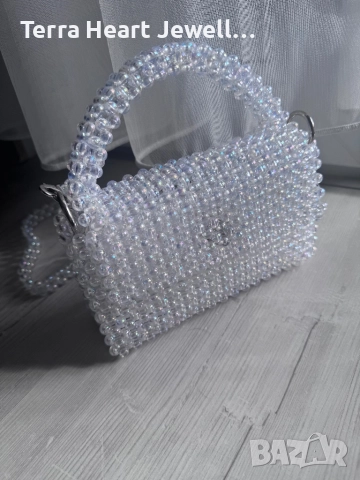 Дамска чанта от кристални мъниста в цвят русалка , снимка 4 - Чанти - 52502197