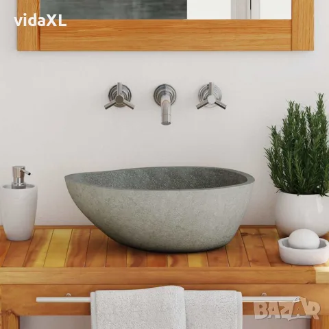 vidaXL Мивка от речен камък, овална, (37-46)x(29-36) см, снимка 3 - Мивки - 56146081