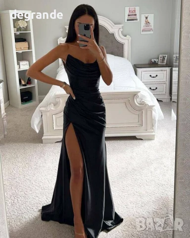 Официални сатенени рокли в Черно Бяло Лилаво Розово, снимка 2 - Рокли - 51388913