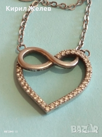 Сребърно колие с висулка съчетаваща символите на сърце и безкрайност с кристали 52399, снимка 2 - Колиета, медальони, синджири - 52835213