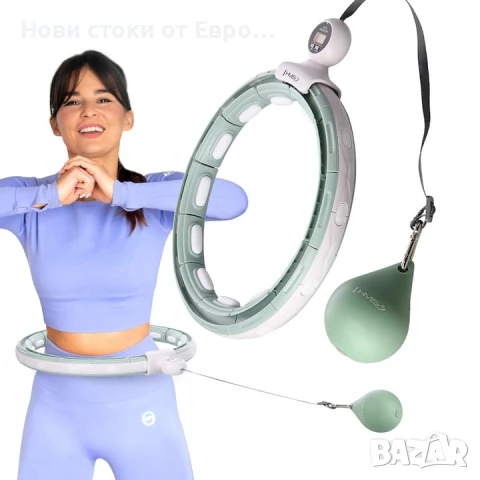 Фитнес обръч, за тренировка Hula Hoop, С тежести и брояч, GREEN, снимка 2 - Спортна екипировка - 50820901