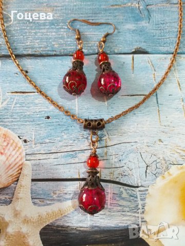 Новият ни Бохо комплект бижута в рубинено червено с прекрасни медни орнаменти, снимка 2 - Бижутерийни комплекти - 34019035