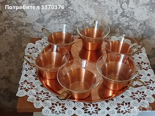 Меден сервиз на поднос-чаши термо стъкло
