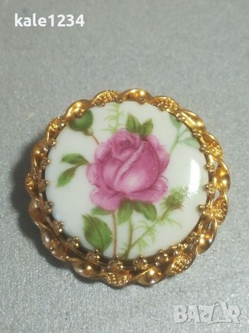 Брошка. Ръчно рисуван порцелан. Ретро. Украшение. , снимка 6 - Антикварни и старинни предмети - 39613257