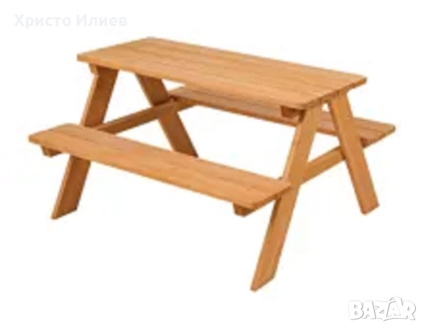 Дървена Детска маса с пейки за пикник 