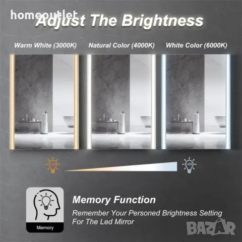 LED огледало за баня WFSF-BC-0338WH, снимка 6 - Огледала - 49288591