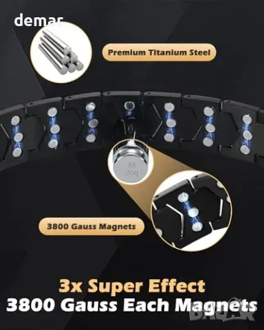 Jeracol Magnetic Bracelet за мъже – магнитна гривна от титанова стомана, 3 реда магнити, сгъваем, снимка 2 - Гривни - 55849731
