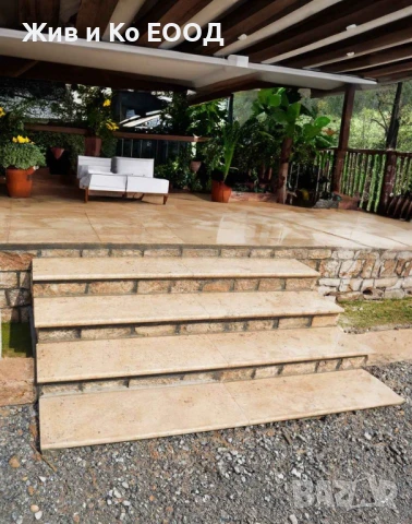 Травертин шлайфан 30×60×1.2 см + френч патерн и стъпала