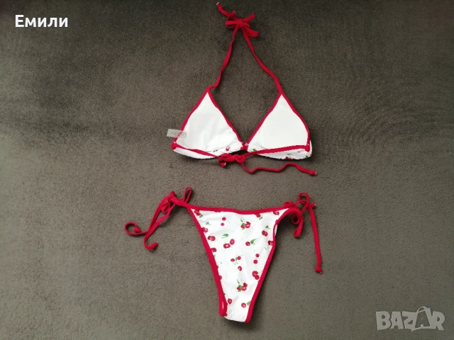 Нов комплект дамски бански от две части с принт черешки р-р M, L, XL, снимка 10 - Бански костюми - 50899453