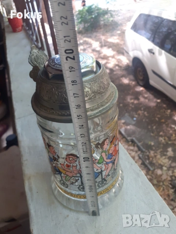 Стара немска халба за бира със звънец, снимка 7 - Антикварни и старинни предмети - 53273890