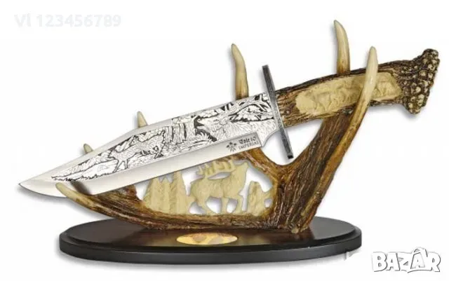 Огромен гравиран ловен нож 23 х 38см (елен), снимка 2 - Колекции - 49747542