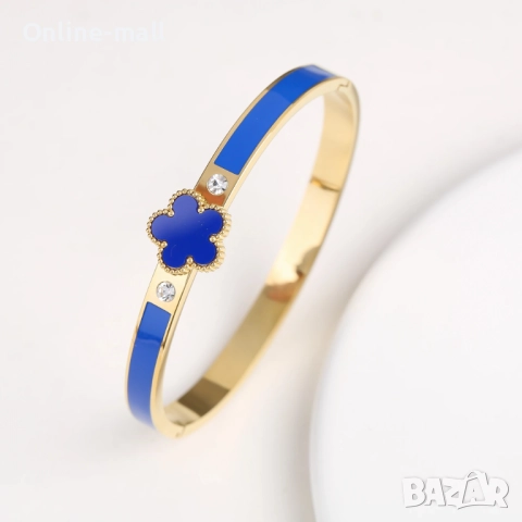 Луксозна дамска гривна с детелина и кристали Van Cleef, различни цветове, снимка 4 - Гривни - 52424654