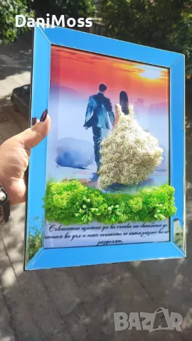 Уникален и оригинален подарък за СВАТБА, КРЪЩЕНЕ, ЗАВЪРШВАНЕ със скандинавски мъх, снимка 2 - Картини - 47298935