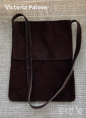 Кафява чанта естествен велур, снимка 7 - Чанти - 51737281