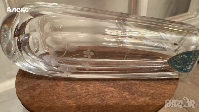 Orrefors Swedenq 1970г –Малка кристална ваза с гравюра., снимка 4 - Вази - 53222185