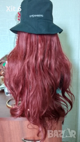 Бургундово червено дълга 70 см  лейс фронт перука на вълни, снимка 7 - Аксесоари за коса - 54196327