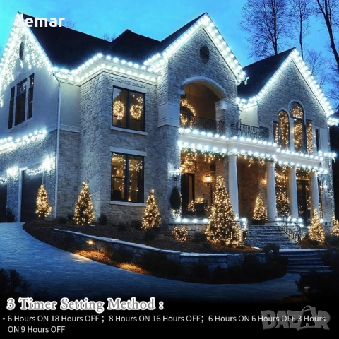 40 метра 800 LED коледни лампички с дистанционно и таймер, 8 режима, студено бяло, снимка 5 - Декорация за дома - 52847061