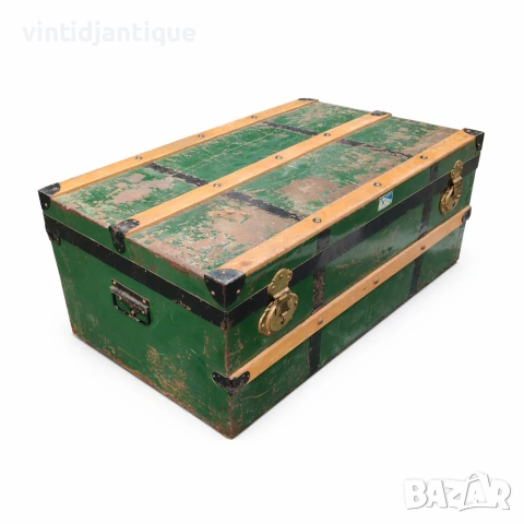 Античен зелен пътнически сандък датиращ от 19 век, снимка 3 - Антикварни и старинни предмети - 54160926