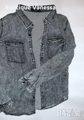 Дамска дънкова риза с дълъг ръкав в сиво 