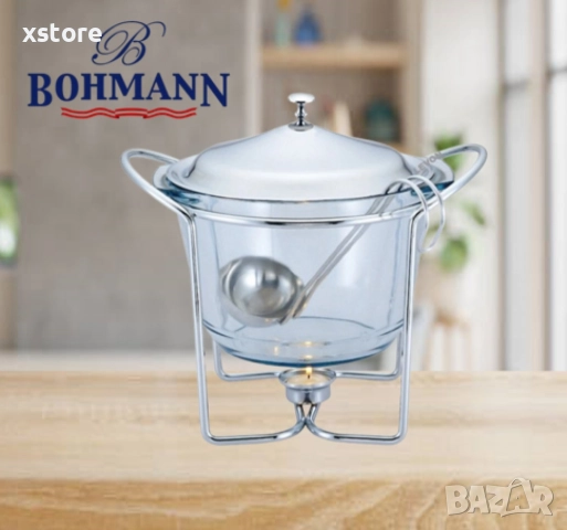 Съд за затопляне Bohmann, 4л., за супа, Стоманен капак, Стъкло, Инокс, снимка 3 - Съдове за готвене - 52697033