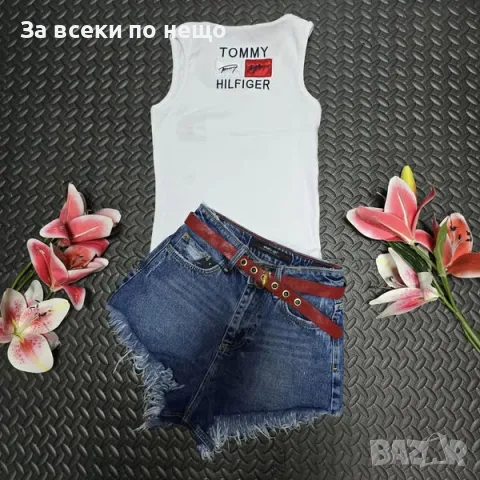 Tommy Hilfiger Дамски Летен Комплект Потник И Къси Дънки👚🩳Дамски Къс Екип Томи Хилфигер Код VL-36, снимка 3 - Комплекти - 50249024