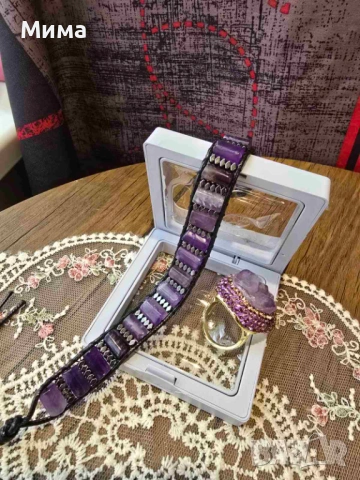 Гривна и пръстен с аметист, снимка 12 - Пръстени - 53128718