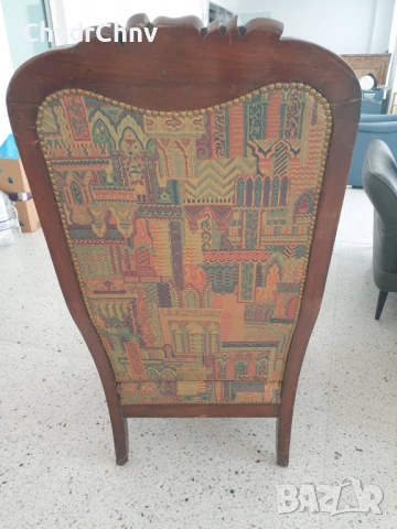 Старо кресло ръчна дърворезба 110см/висок масивен дървен стол с полакътници, снимка 2 - Антикварни и старинни предмети - 46514432