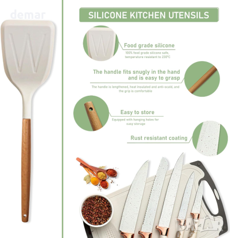 Комплект кухненски прибори, с естествени дървени дръжки, 25 части, снимка 2 - Прибори за хранене, готвене и сервиране - 44514309