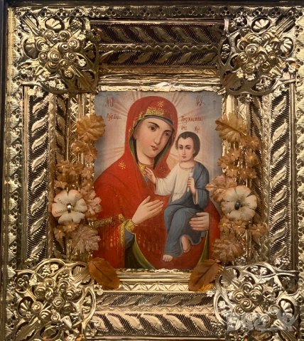 Руска домашна празнична икона Тихвинская чудотворна богородица от 19-ти век