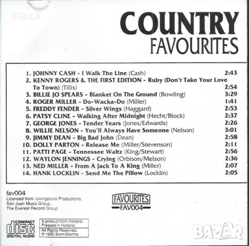 диск CD  Various – Country Favourites 1992, снимка 2 - CD дискове - 29141567