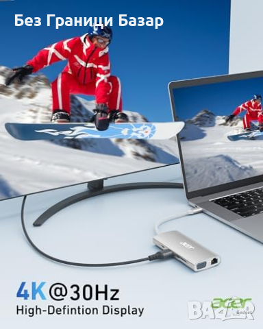 Нов Acer Бърз USB C Хъб 4K HDMI, 5Gbps USB 3.1, PD 100W за MacBook, снимка 4 - Друга електроника - 44611148