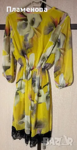 Жълта рокля на цветя Lilia - one size , снимка 8 - Рокли - 49336816